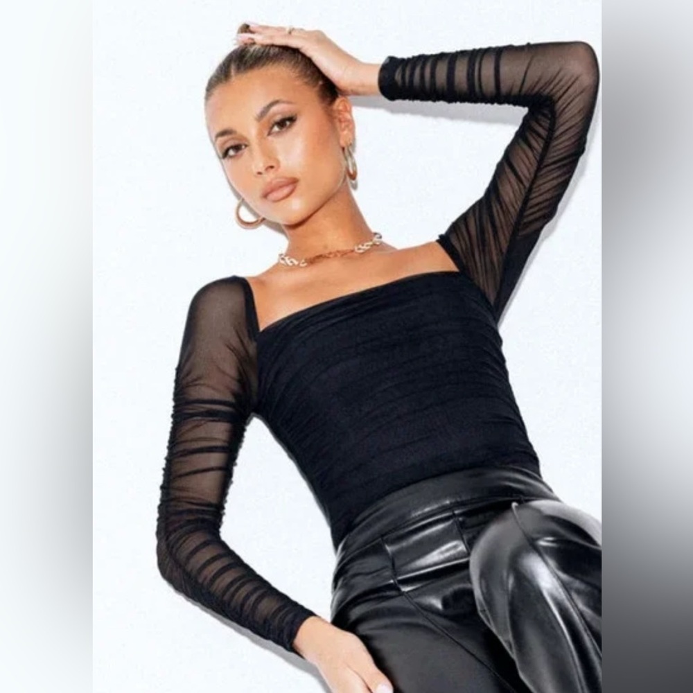 Princess Polly Black Sheer Sleeve Bodysuit